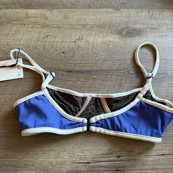 Acacia Free People Sadie Piped Ribbed Bikini Top Sapphire‎ Blue Size Petite NEW - Picture 4 of 11